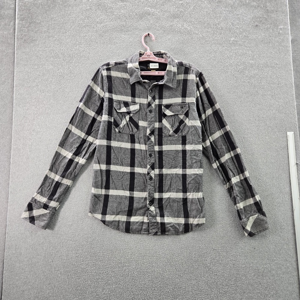 O'Neill Men Button Up Shirt M Gray Skate Embroidered Plaid Maverick Series Y2k